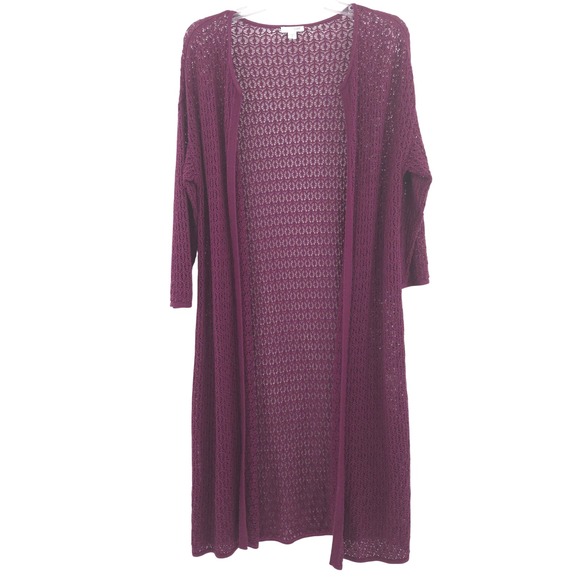 J.Jill Sweaters - J.Jill Duster Cardigan Women Medium Purple Crochet Knit Open Longline Sweater